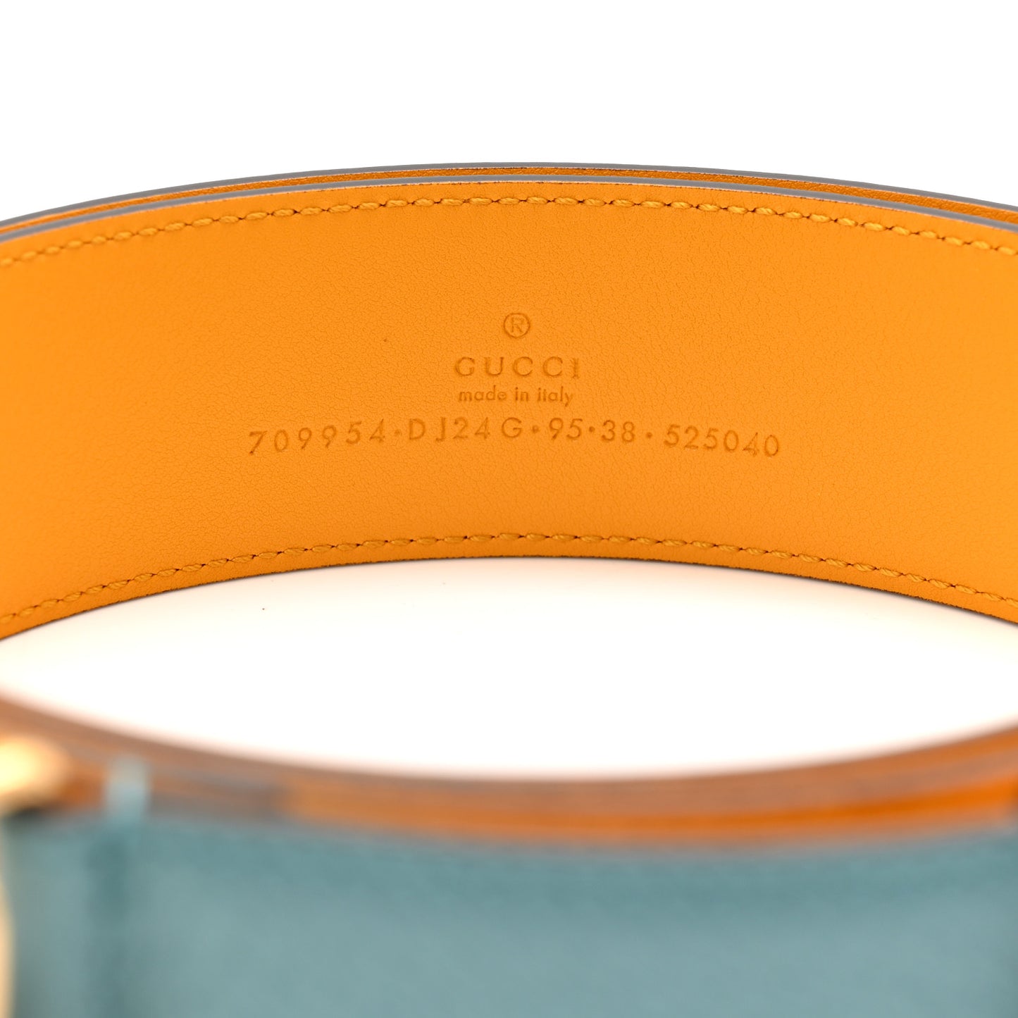 Textured Dollar Calfskin Criss-Cross Double G Memorable Buckle 40mm Belt 95 38 Dusty Azure Crop