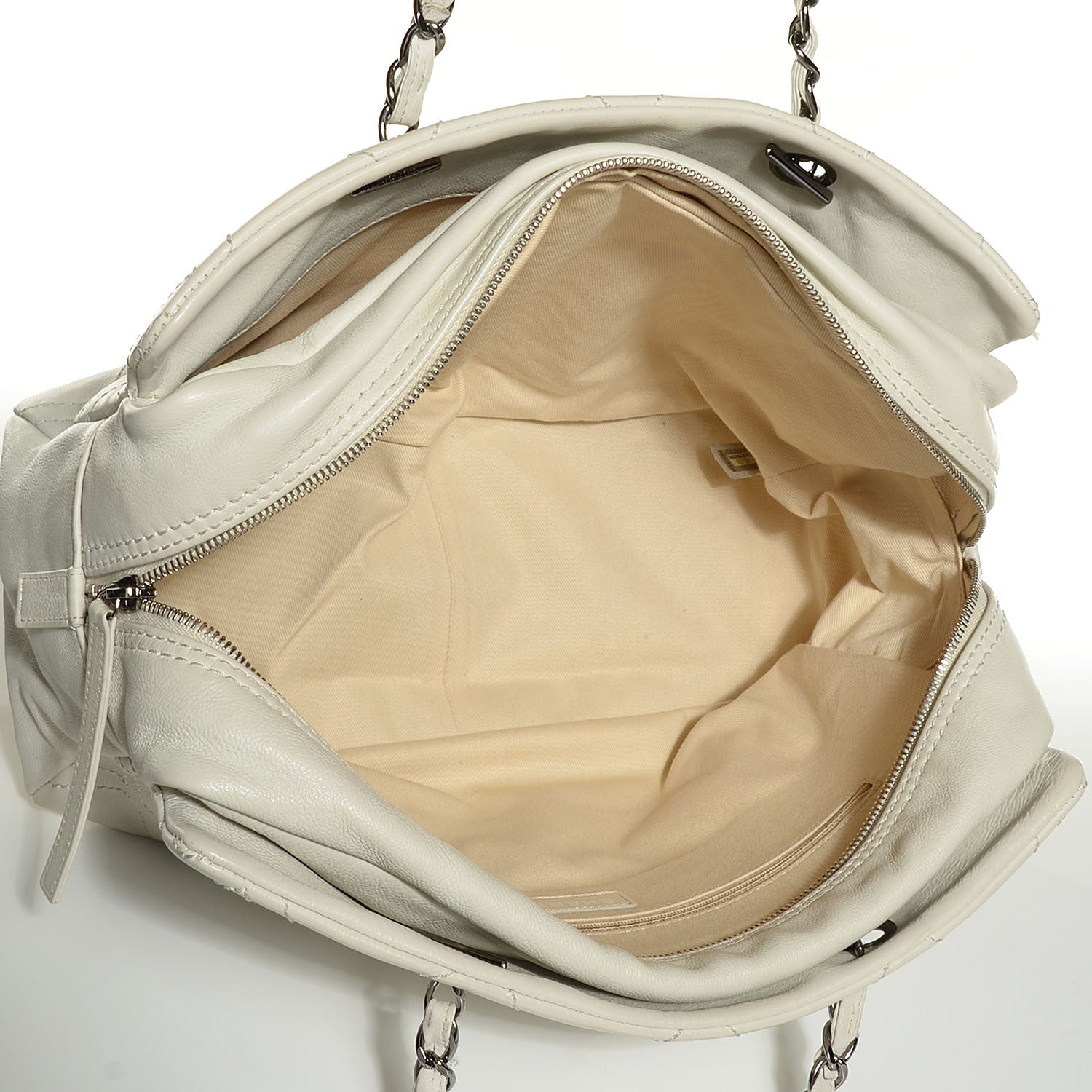 Chanel Calfskin Large Diamond Stitch Tote White 10 of 14