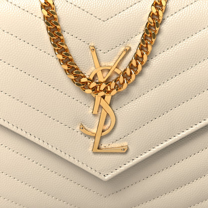 Saint Laurent Grain De Poudre Matelasse Chevron Monogram Chain Wallet Crema Soft 8 of 11