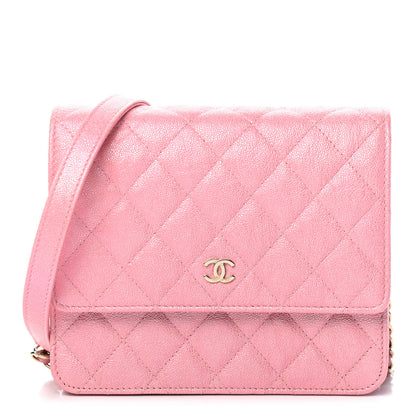 Chanel Iridescent Caviar Quilted Square Wallet On Chain WOC Rose Pink 2 of 19