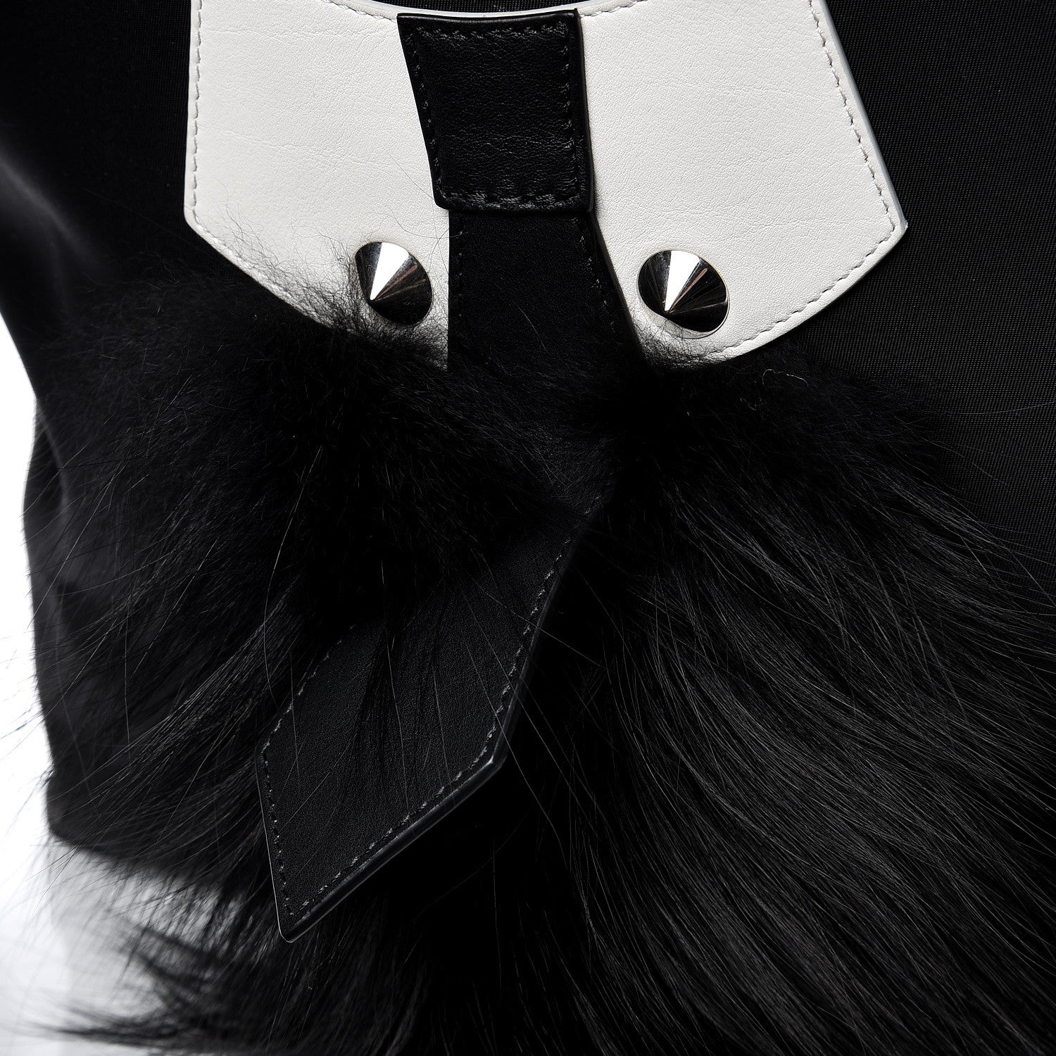 Fendi Nylon Vitello Century Mink Fox Goat Fur Studded Karlito Backpack Black Multicolor 8 of 9