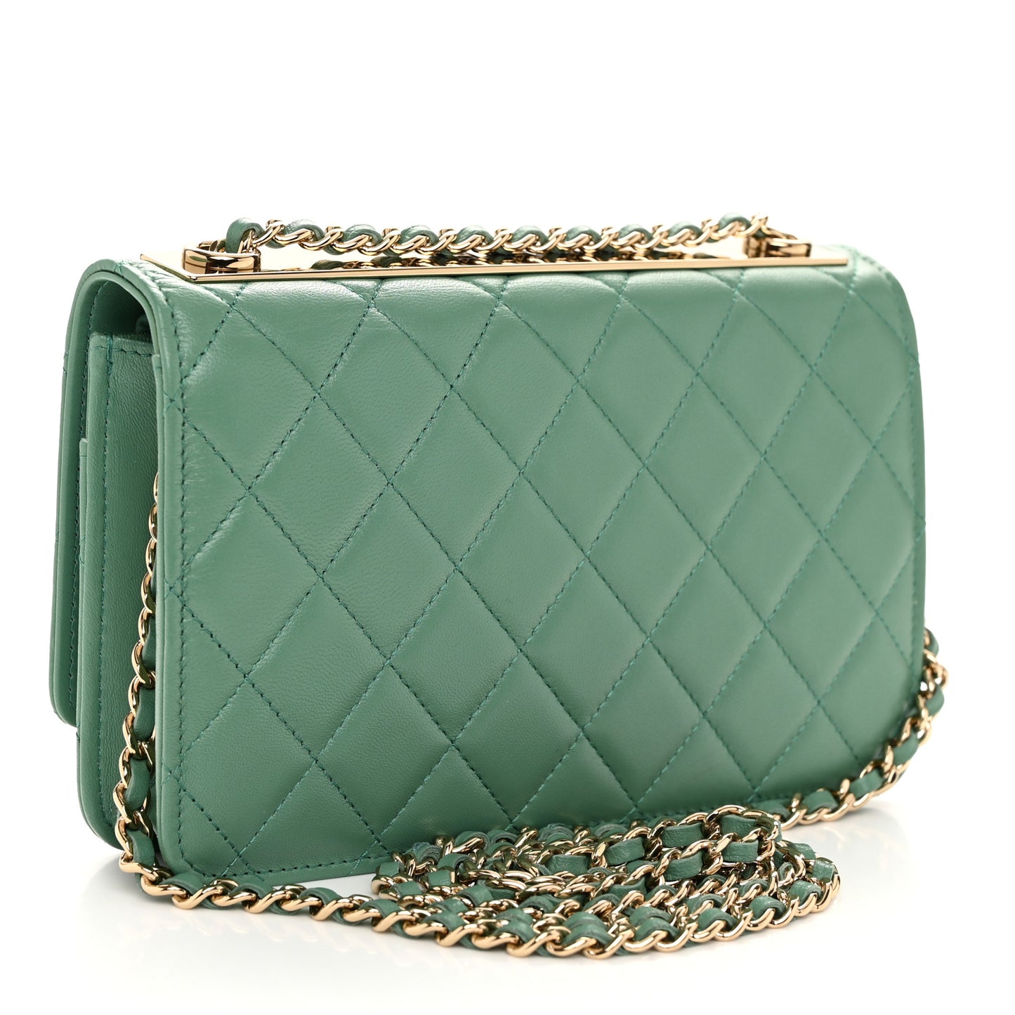 Lambskin Quilted Trendy CC Wallet On Chain WOC Green