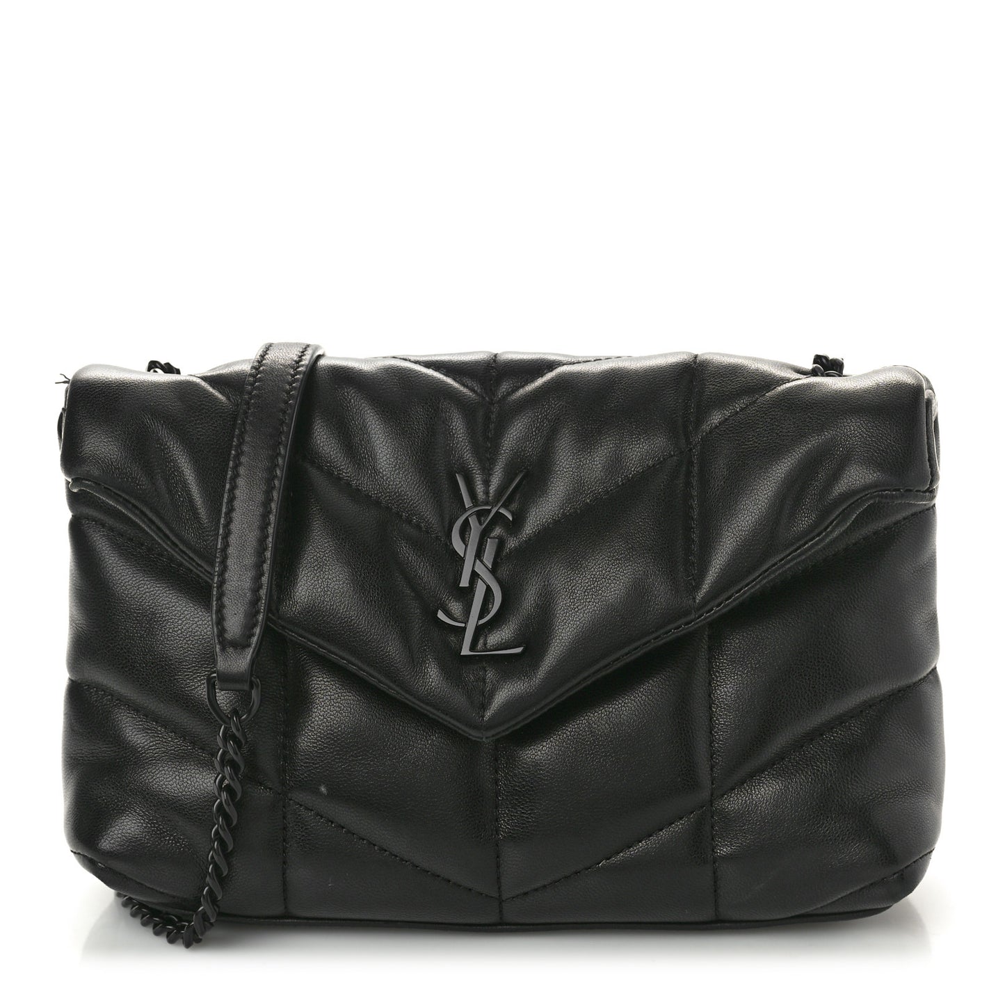 Lambskin Quilted Toy Loulou Puffer Monogram Monochrome Chain Satchel Black