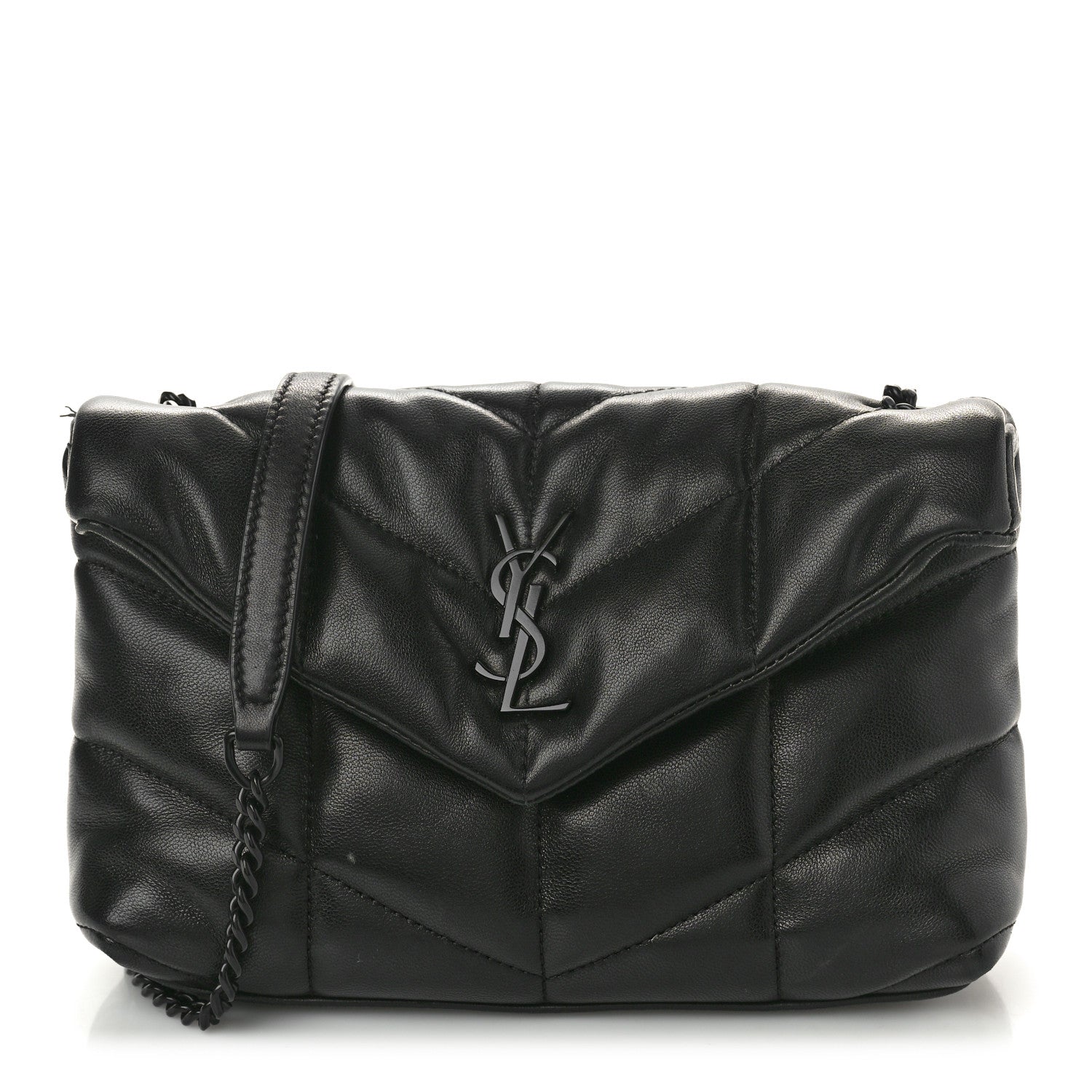 Saint Laurent Lambskin Quilted Toy Loulou Puffer Monogram Monochrome Chain Satchel Black 1 of 13