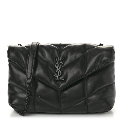 Saint Laurent Lambskin Quilted Toy Loulou Puffer Monogram Monochrome Chain Satchel Black 1 of 13
