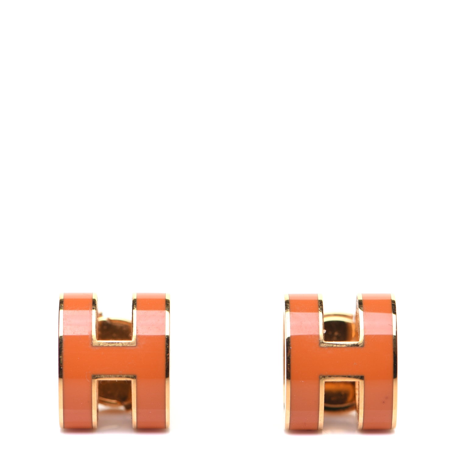 Hermes Gold Lacquered Pop H Earrings Orange 1 of 8