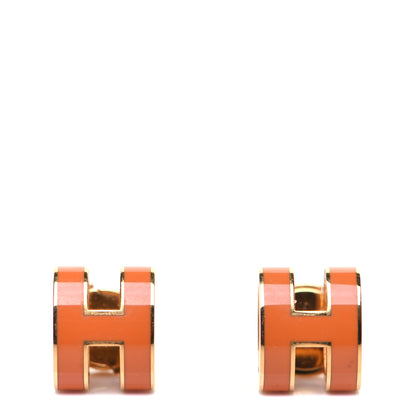 Hermes Gold Lacquered Pop H Earrings Orange 1 of 8