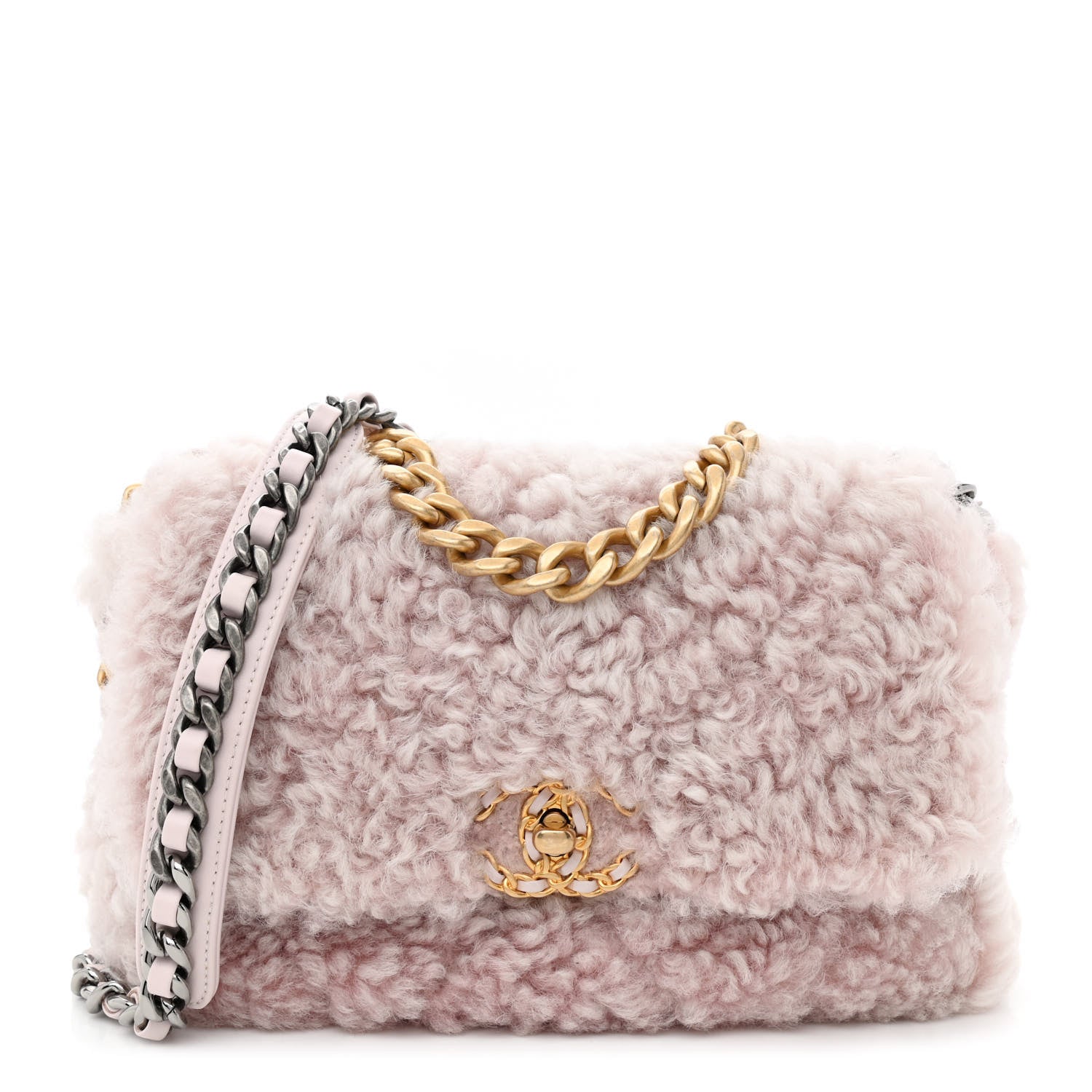 Chanel Shearling Sheepskin Medium Chanel 19 Flap Light Pink 1 of 9