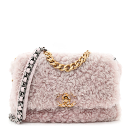 Chanel Shearling Sheepskin Medium Chanel 19 Flap Light Pink 1 of 9