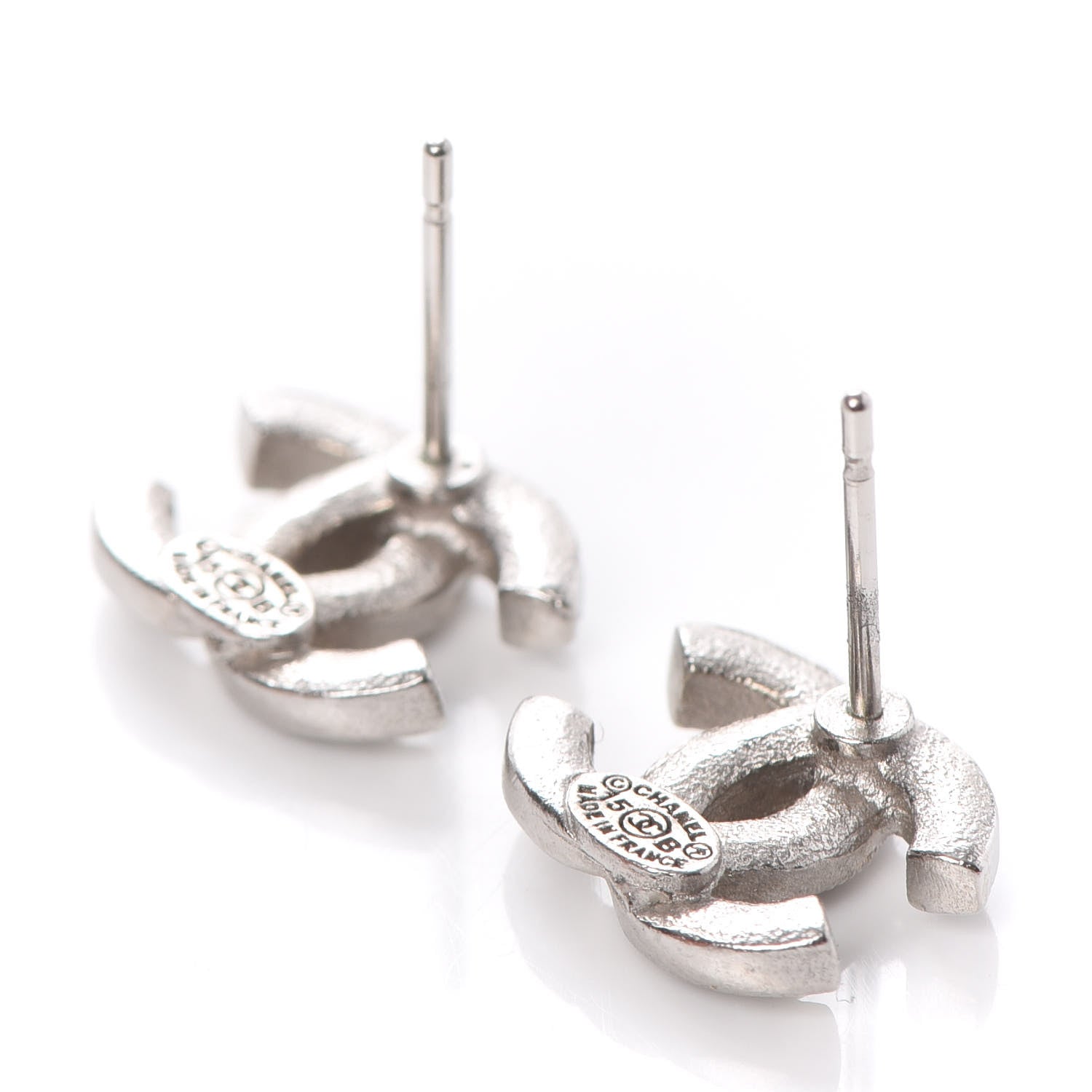 Chanel Crystal CC Earrings Silver Grey 3 of 5