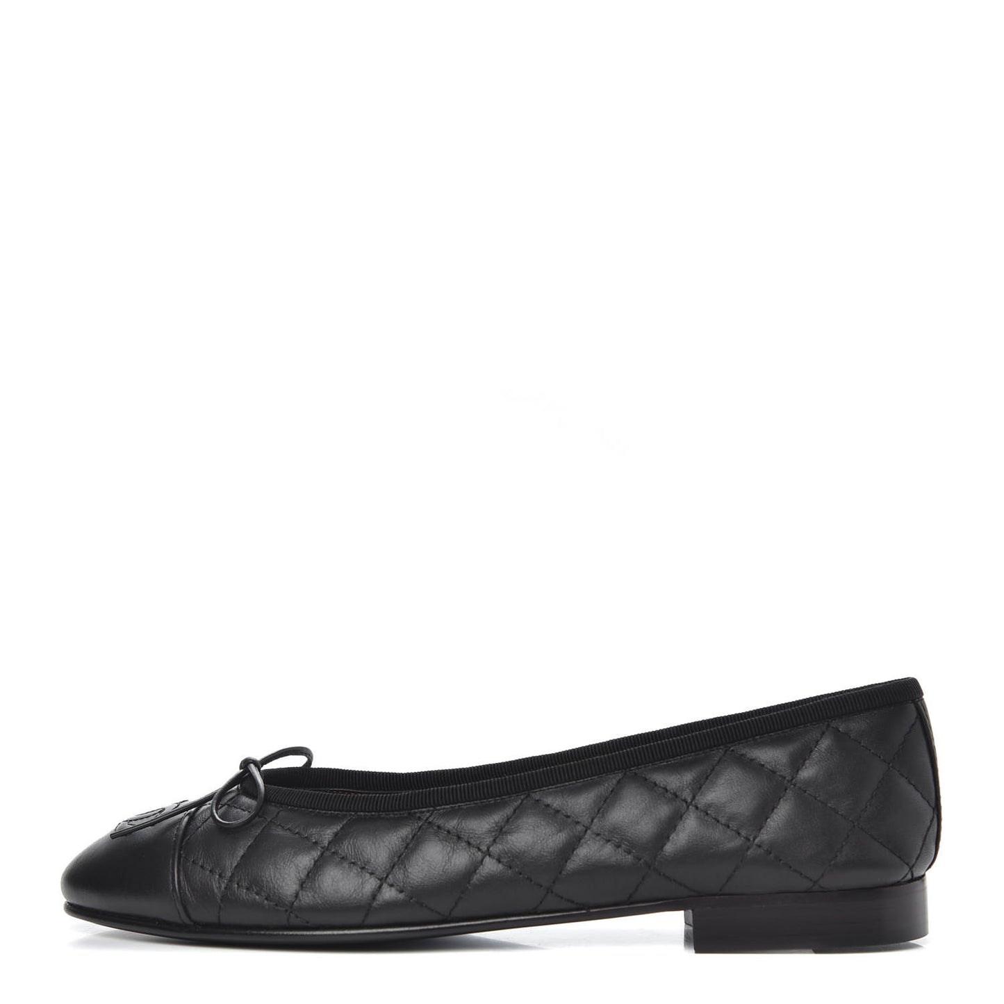 Lambskin Quilted Cap Toe Ballerina Flats 37 Black