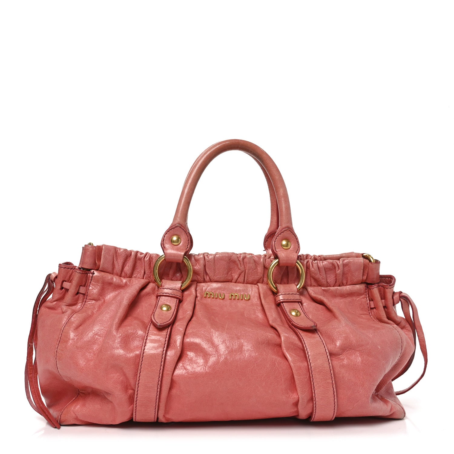 Miu Miu Vitello Lux Gathered Tote Rosa 1841733 – FASHIONPHILE