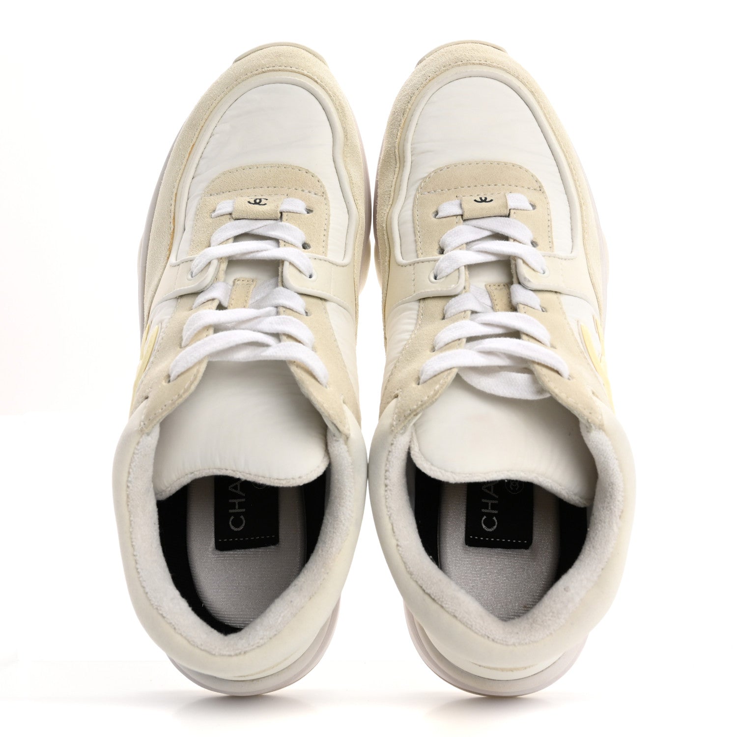 Chanel Suede Calfskin Fabric CC Sneakers 38 White 2 of 16