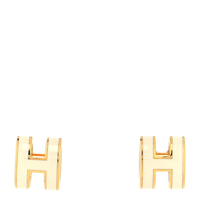 Hermes Gold Lacquered Mini Pop H Earrings White 1 of 5