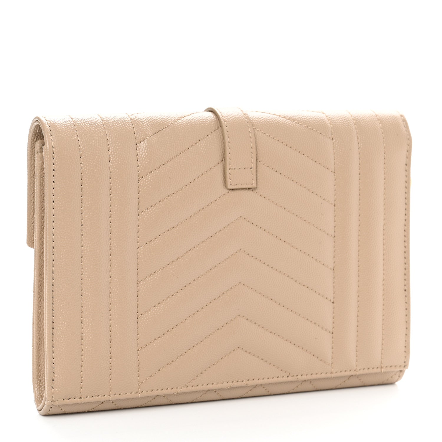 Saint Laurent Grain De Poudre Textured Mixed Matelasse Triquilt Monogram Clutch Dark Beige 3 of 7