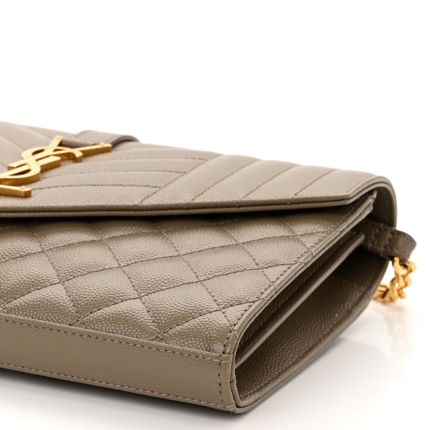 Grain De Poudre Mixed Matelasse Triquilt Monogram Chain Wallet Dark Beige