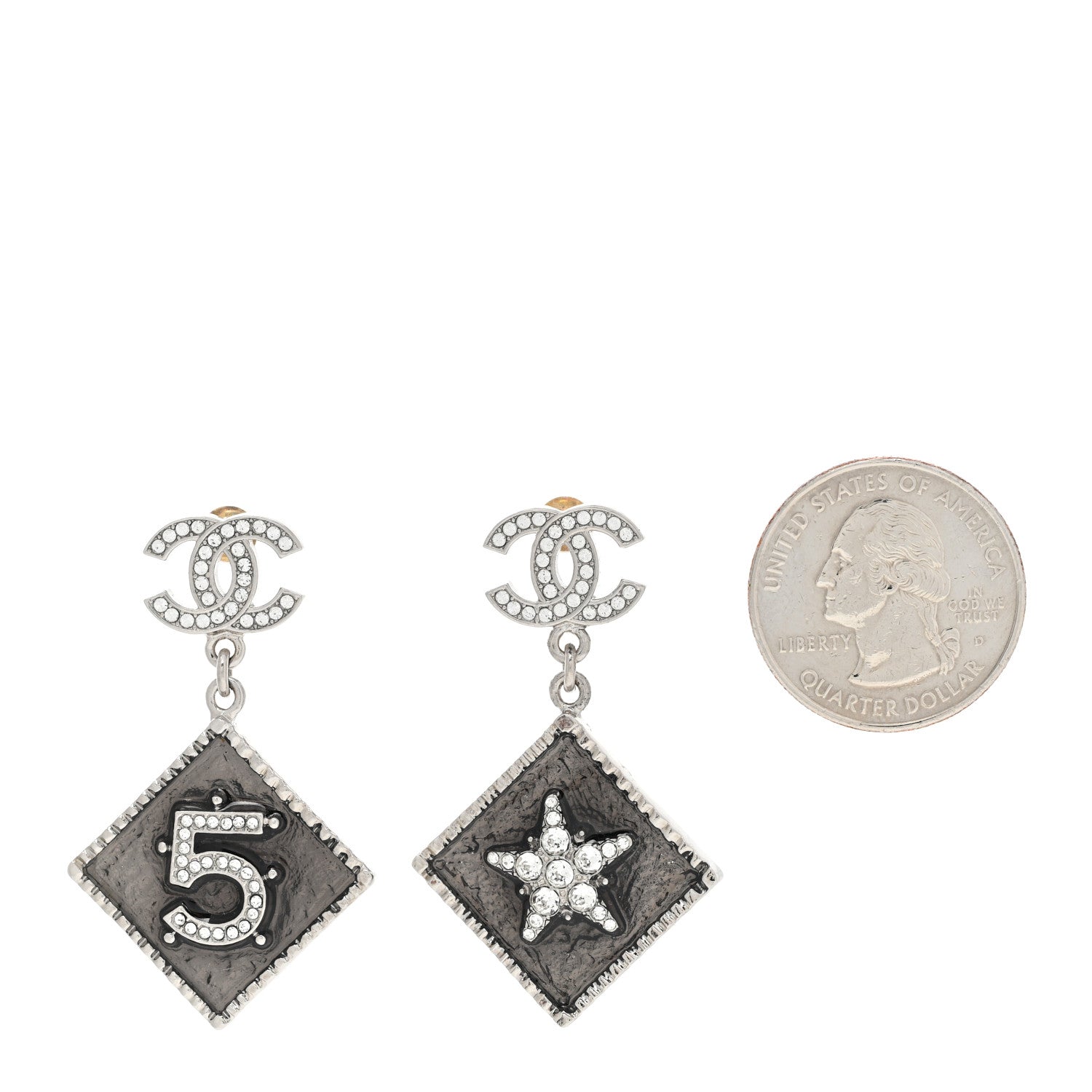 Chanel Crystal CC No 5 Star Drop Earrings Silver 2 of 7