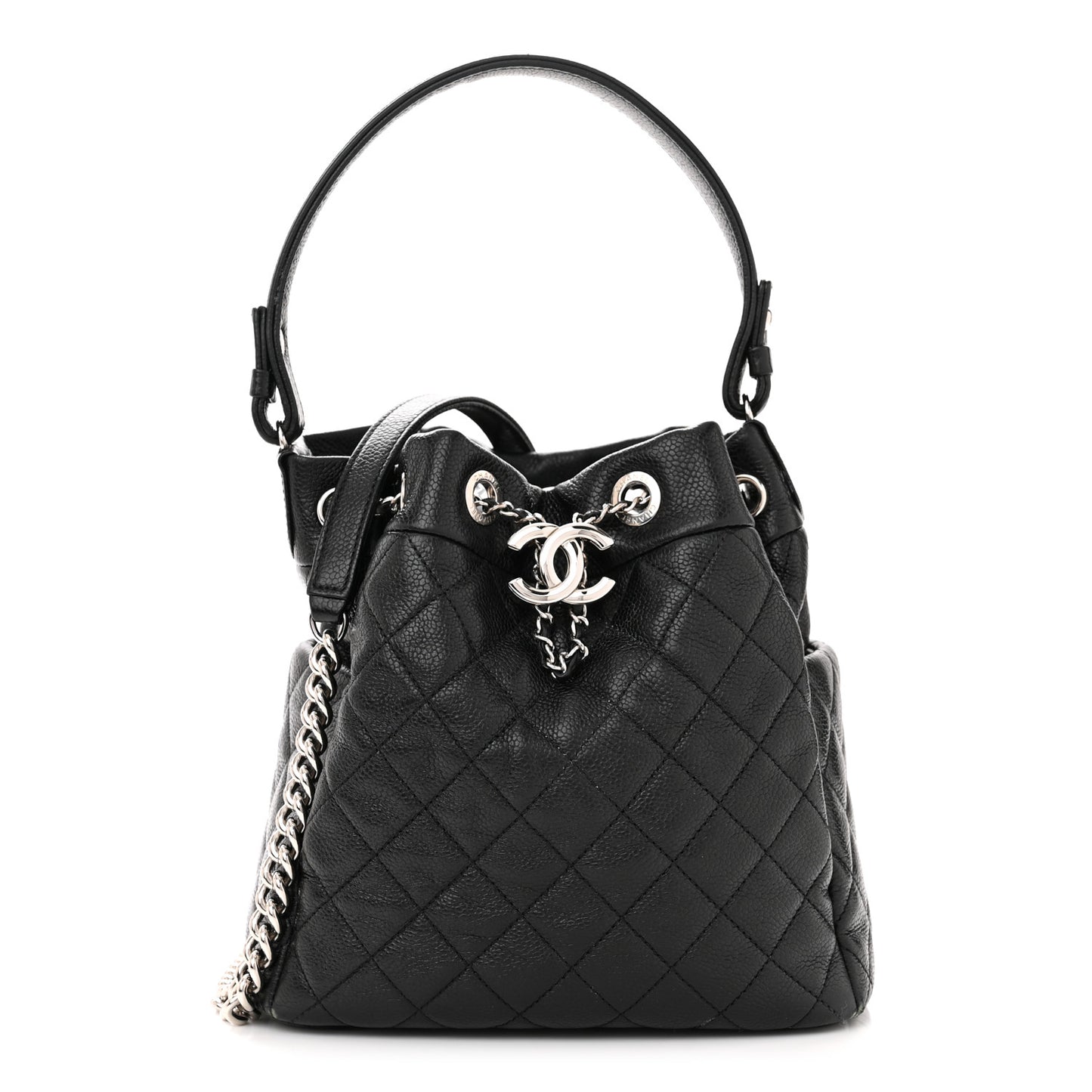 Caviar Quilted Small Chain Bucket Bag Black