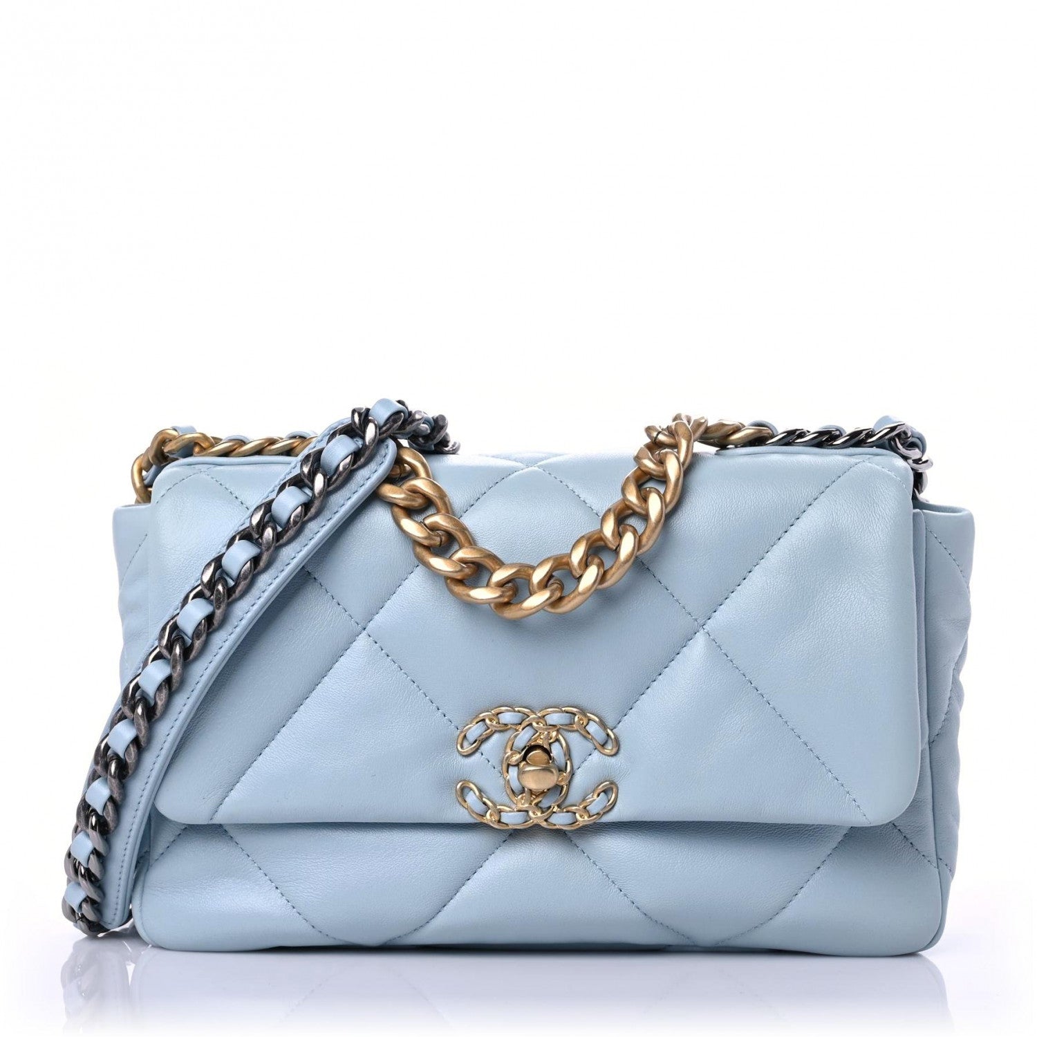 Chanel Lambskin Quilted Medium Chanel 19 Flap Light Blue 1 of 9