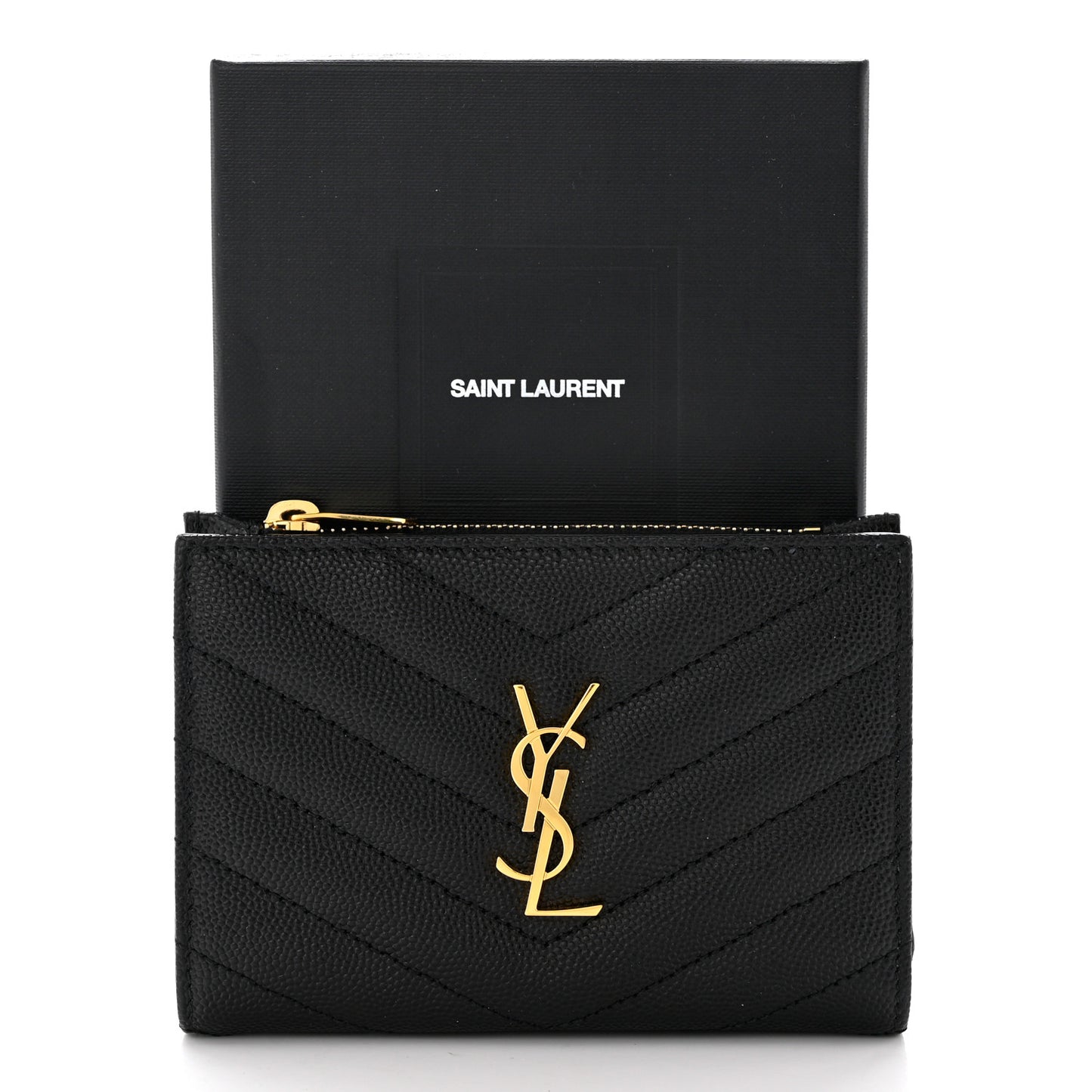 Grain De Poudre Matelasse Chevron Monogram Zipped Two-Part Wallet Black