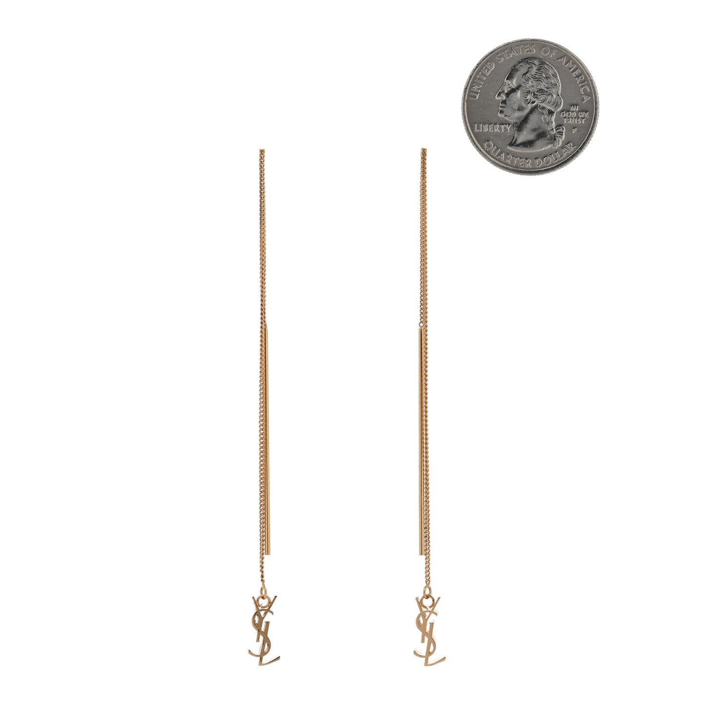 Metal Monogram Pendant Threader Earrings Gold