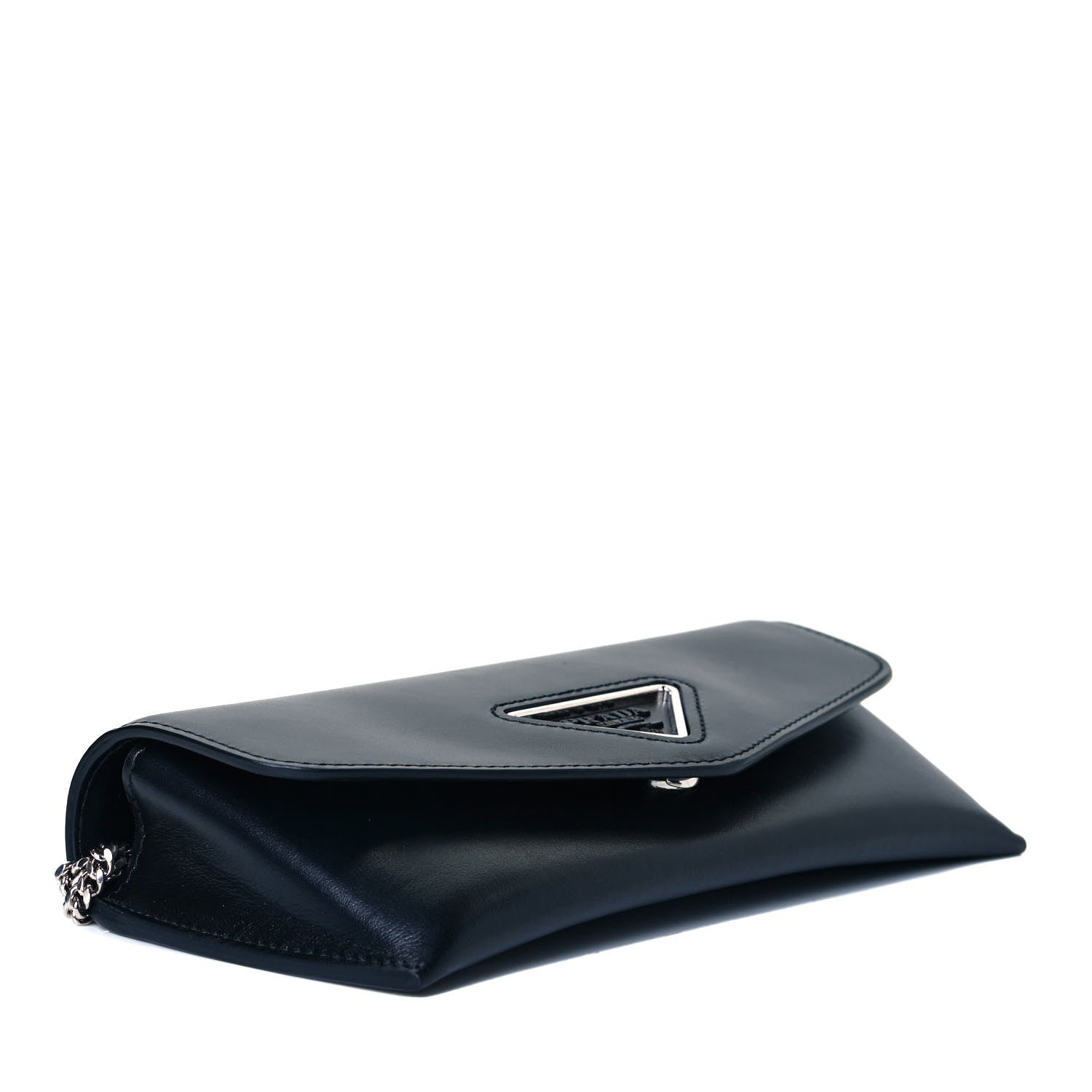 Prada City Calfskin Envelope Chain Clutch Black 3 of 8