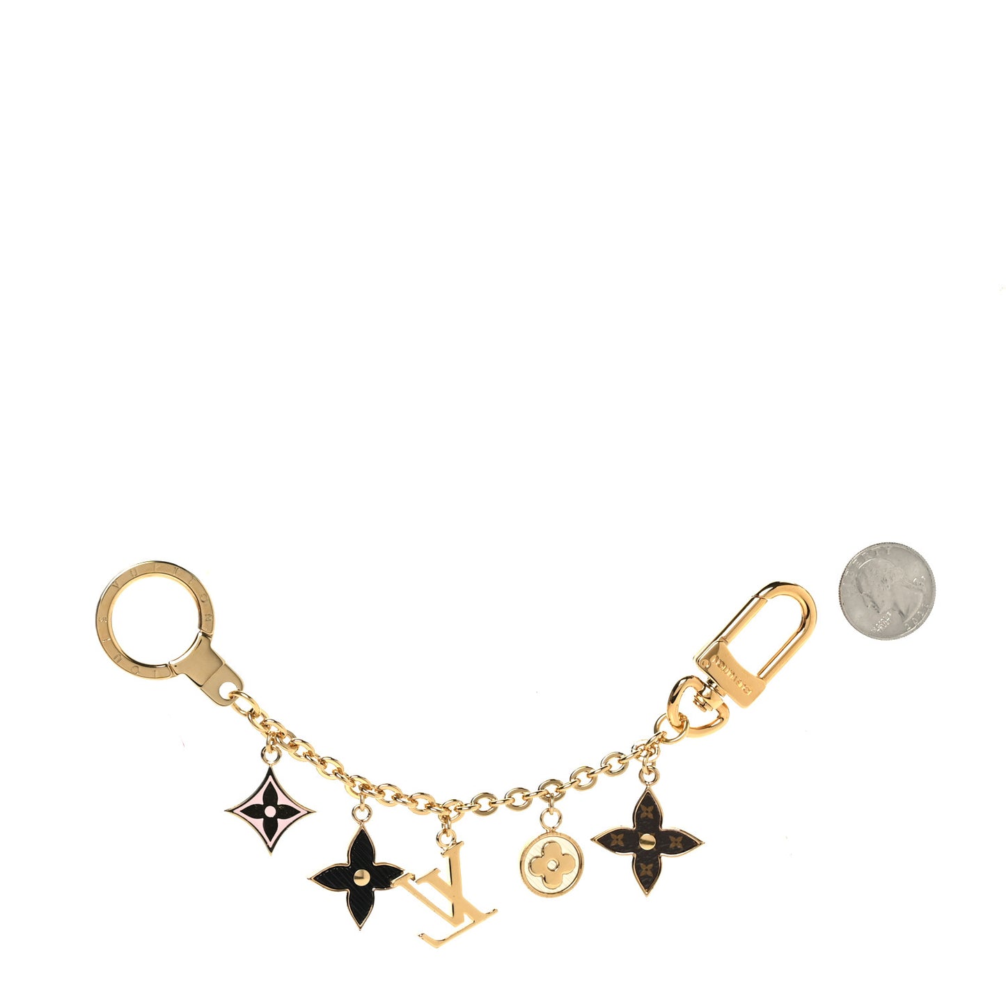 Brass Enamel Fleur De Monogram Bag Charm Chain Gold
