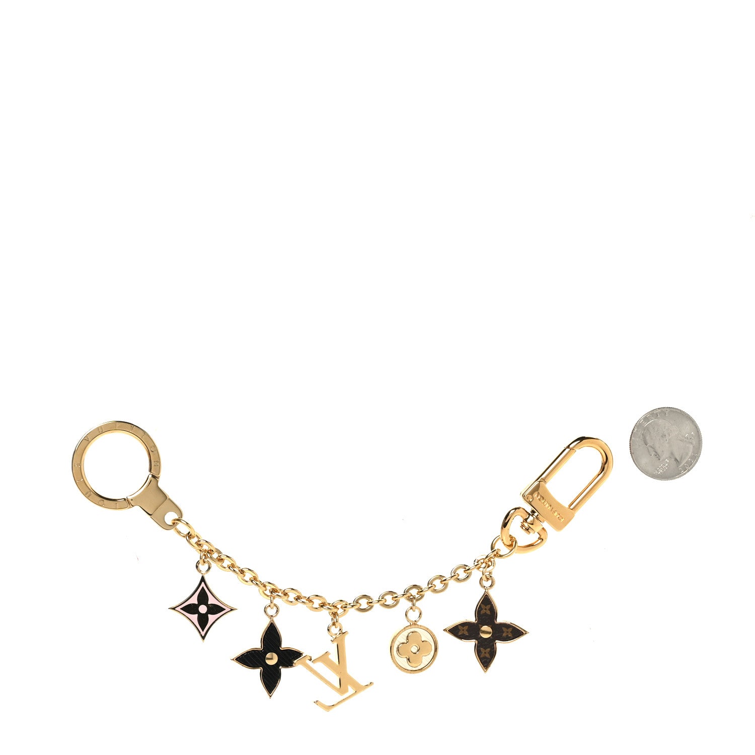 Louis Vuitton Brass Enamel Fleur De Monogram Bag Charm Chain Gold 2 of 3