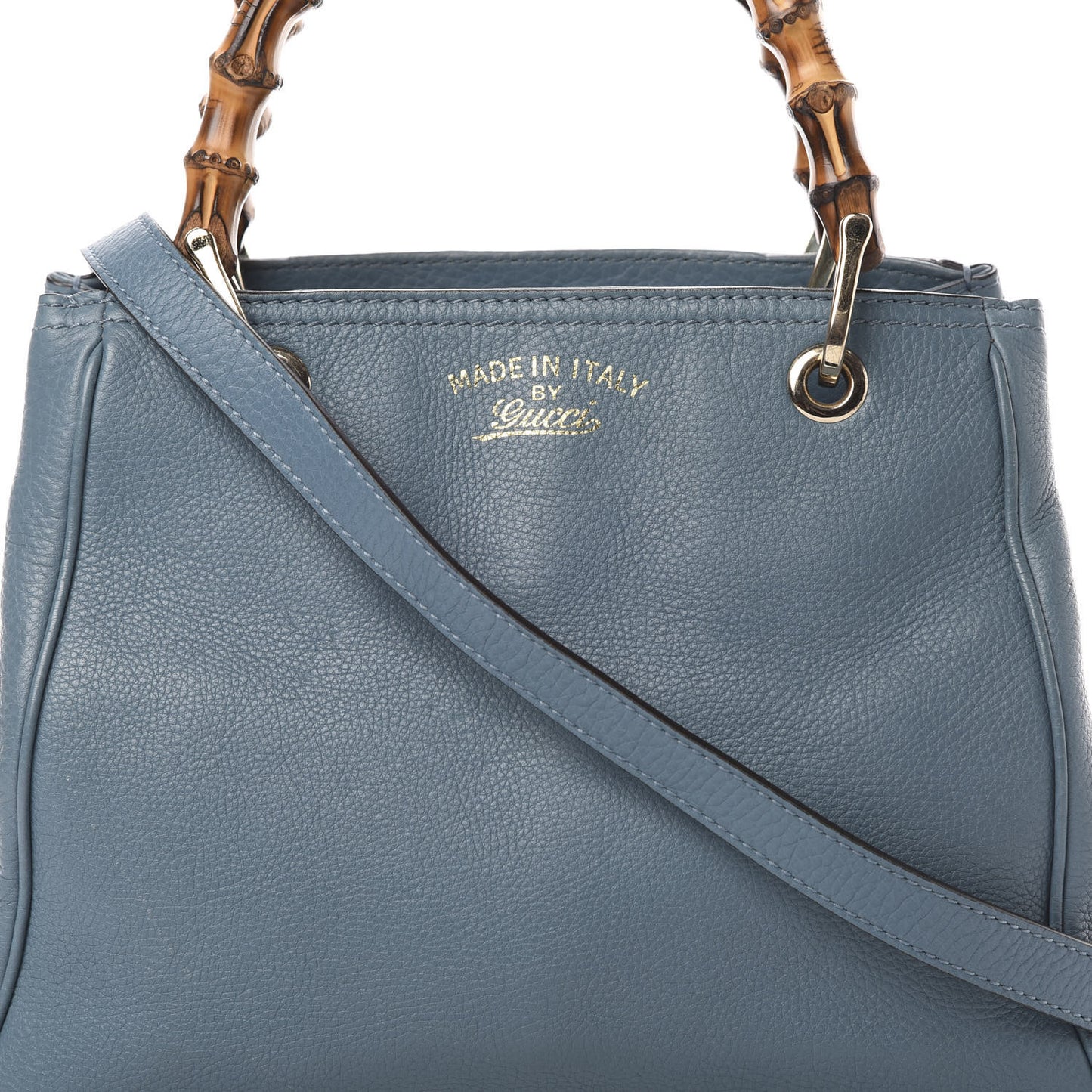 Calfskin Small Bamboo Shopper Tote Light Blue