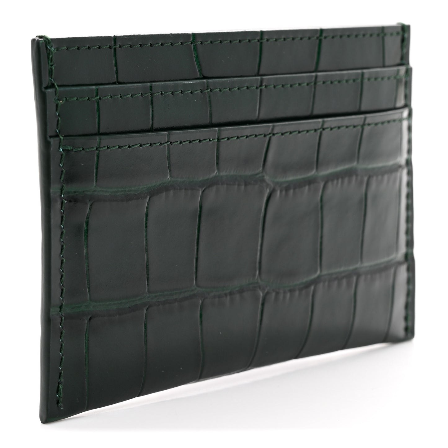Calfskin Crocodile Embossed Crococo Card Holder Emerald