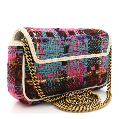 Gucci Tweed Calfskin Spicy Check Super Mini GG Marmont Shoulder Bag Pink Multicolor Mystic White 3 of 11