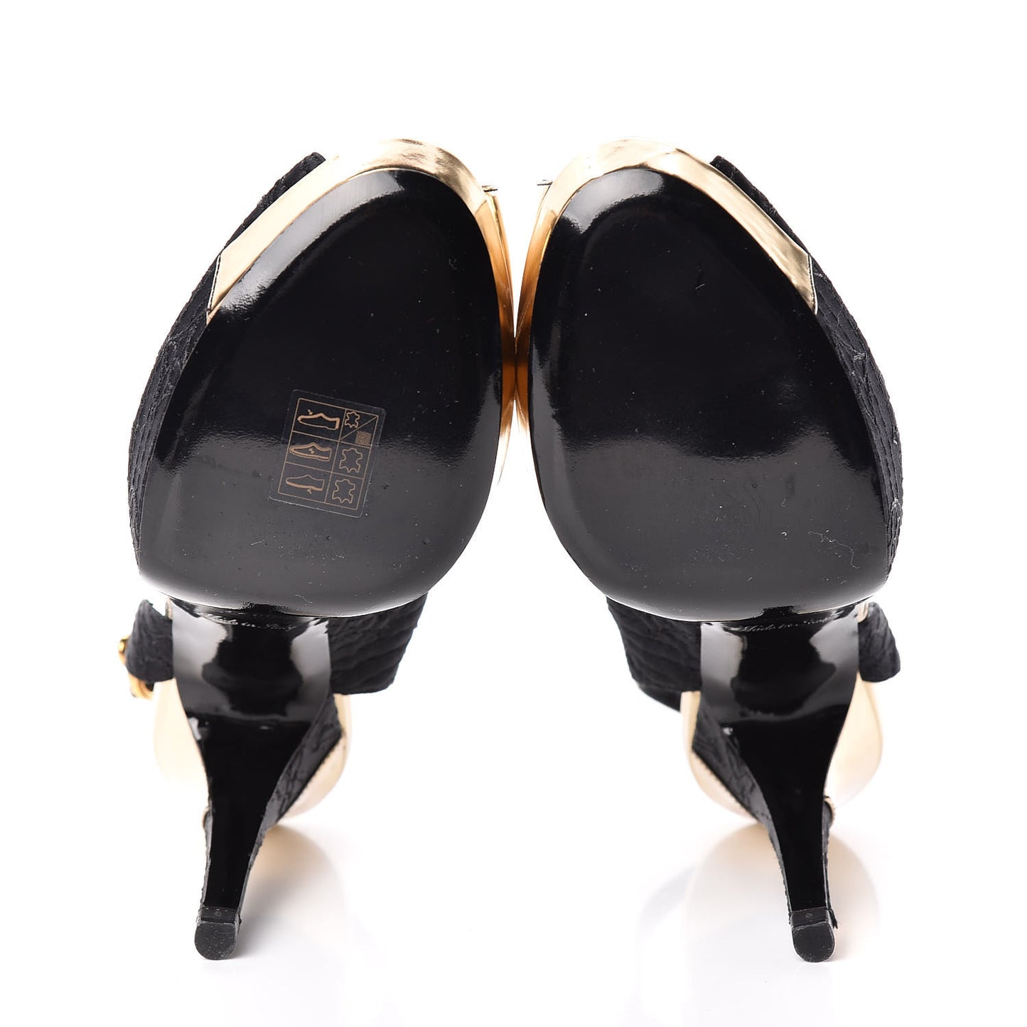 Satin Monogram Motard Piccadilly Platform Slingback Pumps 37.5 Black Gold
