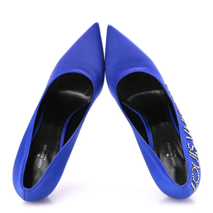 Louis Vuitton Satin Crystal Logo Pumps 41 Blue 2 of 8