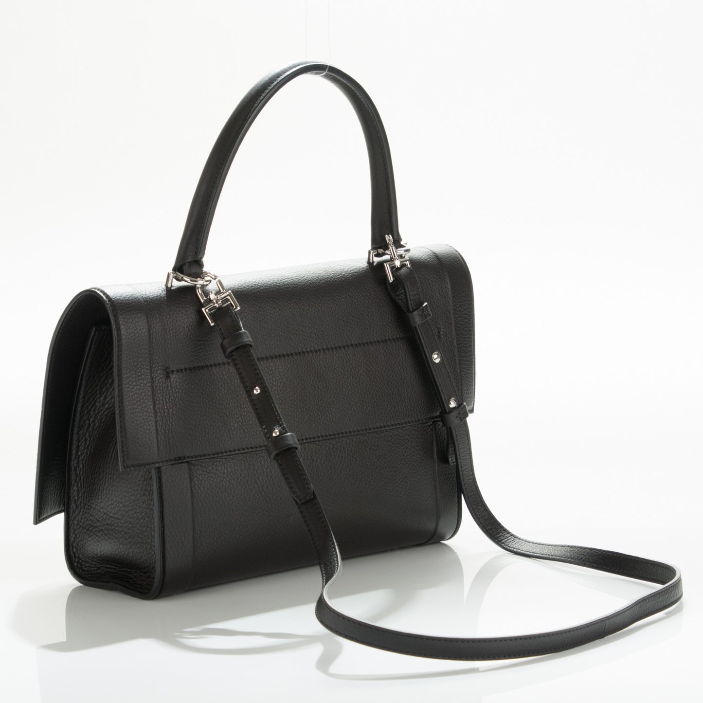 Grained Calfskin Small Shark Lock Satchel Black