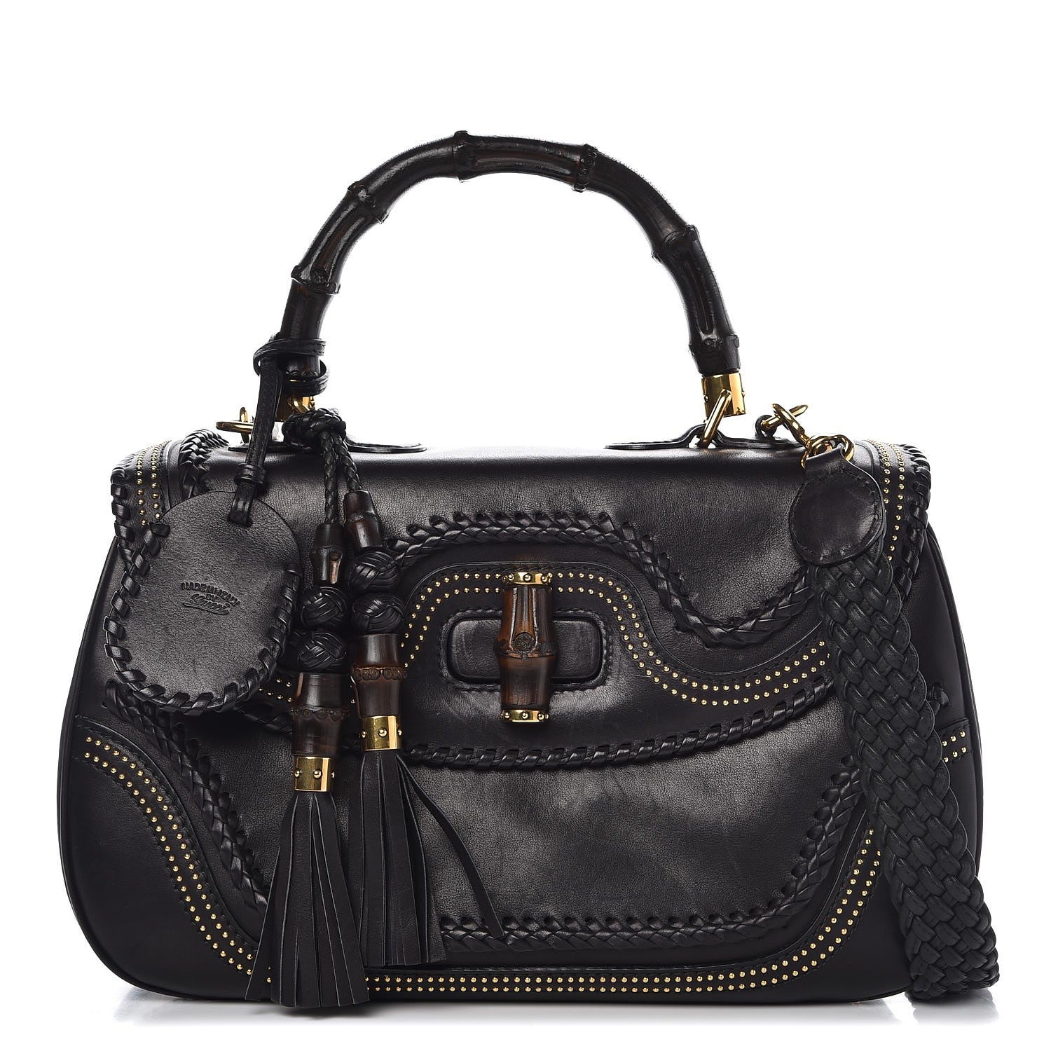 Gucci Calfskin New Bamboo Large Top Handle Bag Black 1 of 12