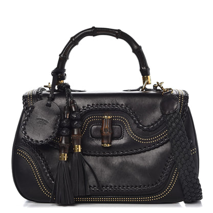 Gucci Calfskin New Bamboo Large Top Handle Bag Black 1 of 12