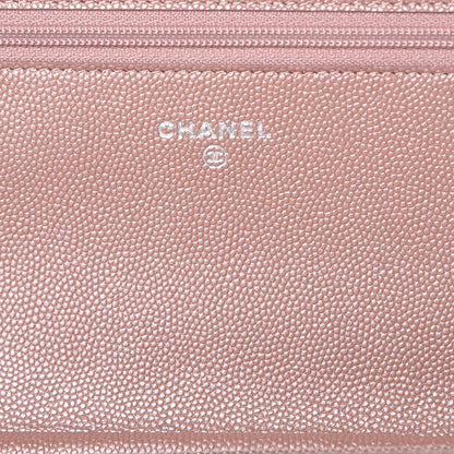 Chanel Metallic Caviar Chevron Quilted Vintage Mademoiselle Wallet On Chain WOC Pink 6 of 11