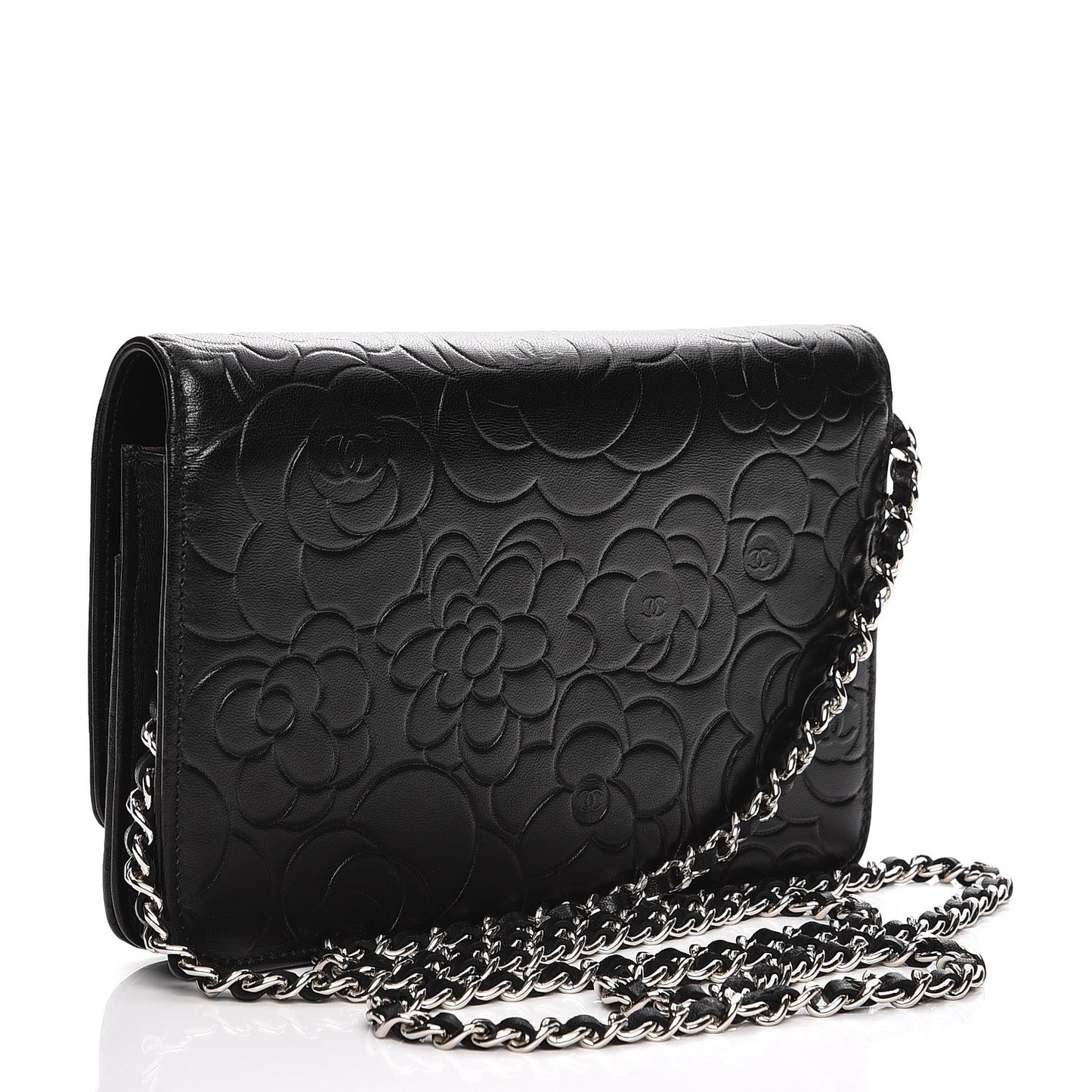 Lambskin Camellia Wallet on Chain WOC Black