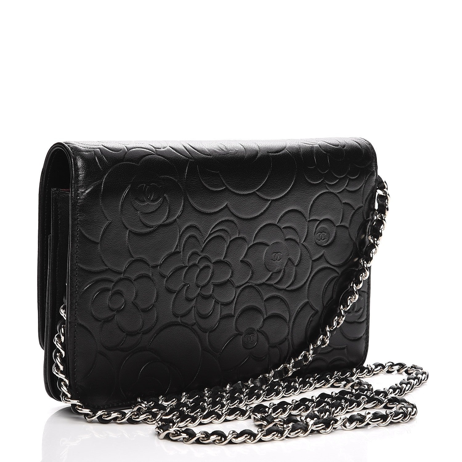 Chanel Lambskin Camellia Wallet on Chain WOC Black 3 of 9