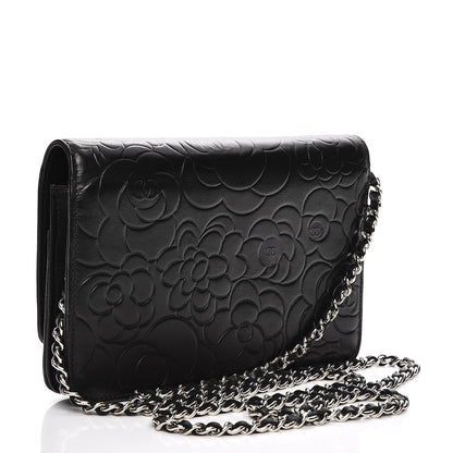 Chanel Lambskin Camellia Wallet on Chain WOC Black 3 of 9