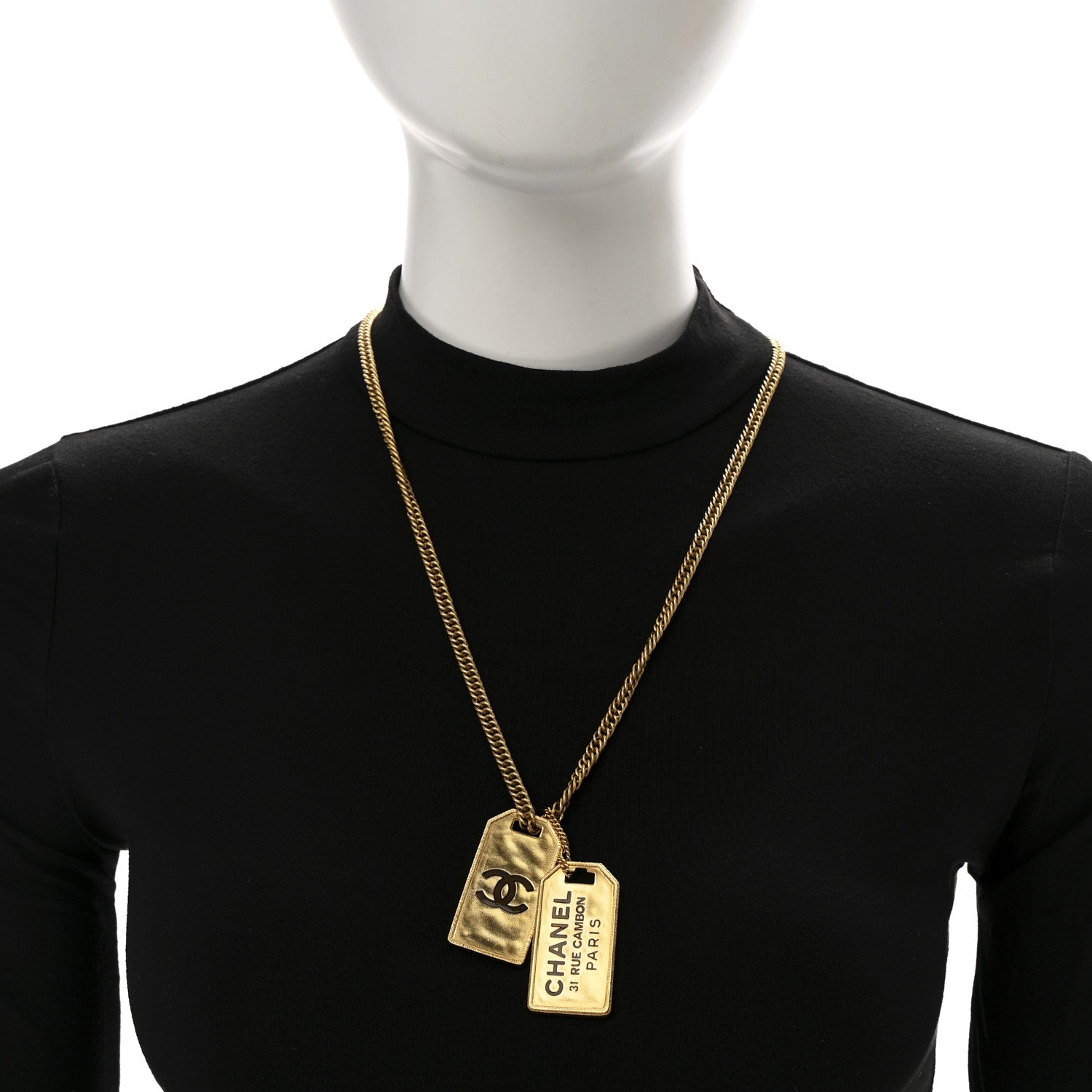 Chanel ID Dog Tag Charm Necklace Gold 2 of 7