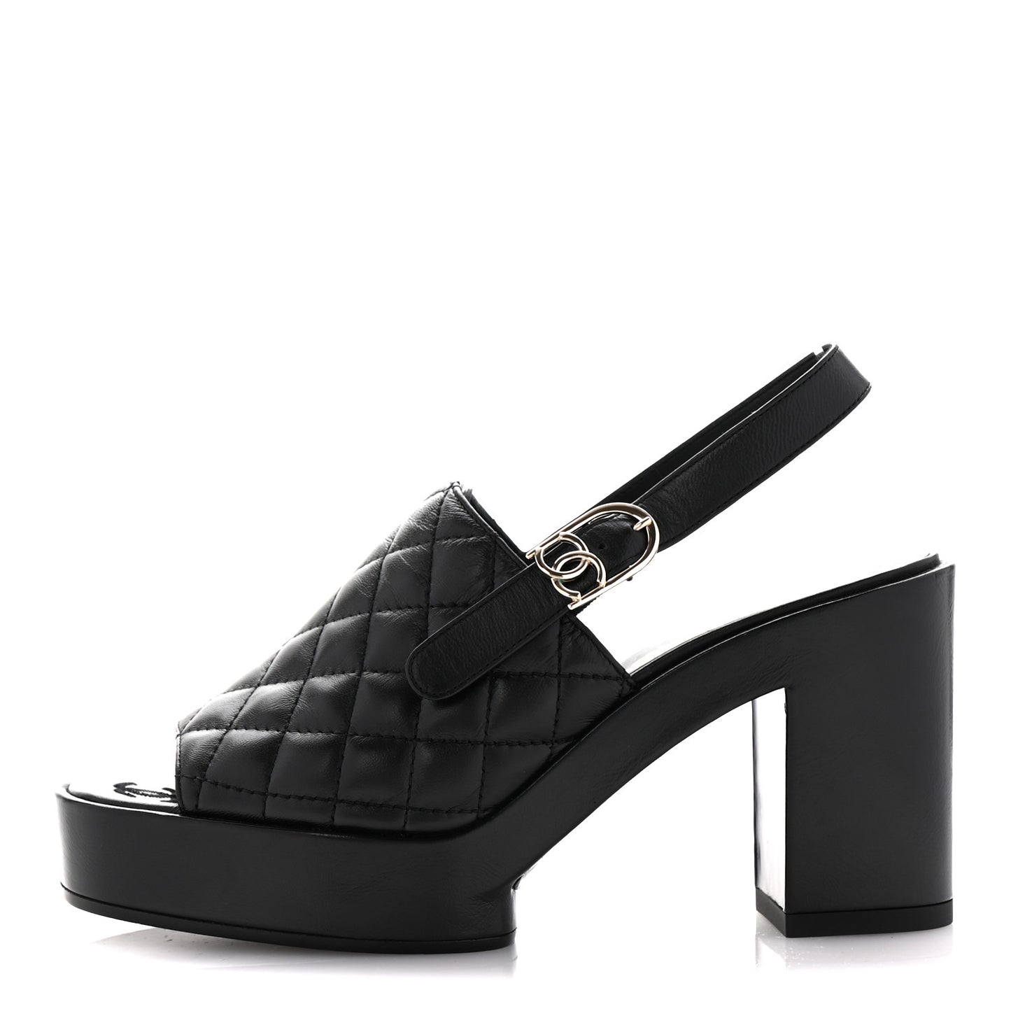 Lambskin Quilted Peep Toe Wedge Sandals 38 Black