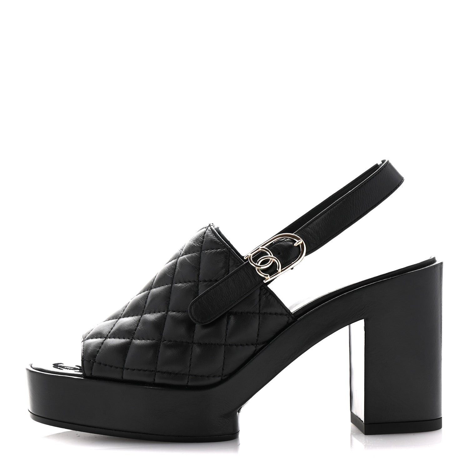 Chanel Lambskin Quilted Peep Toe Wedge Sandals 38 Black 1 of 10