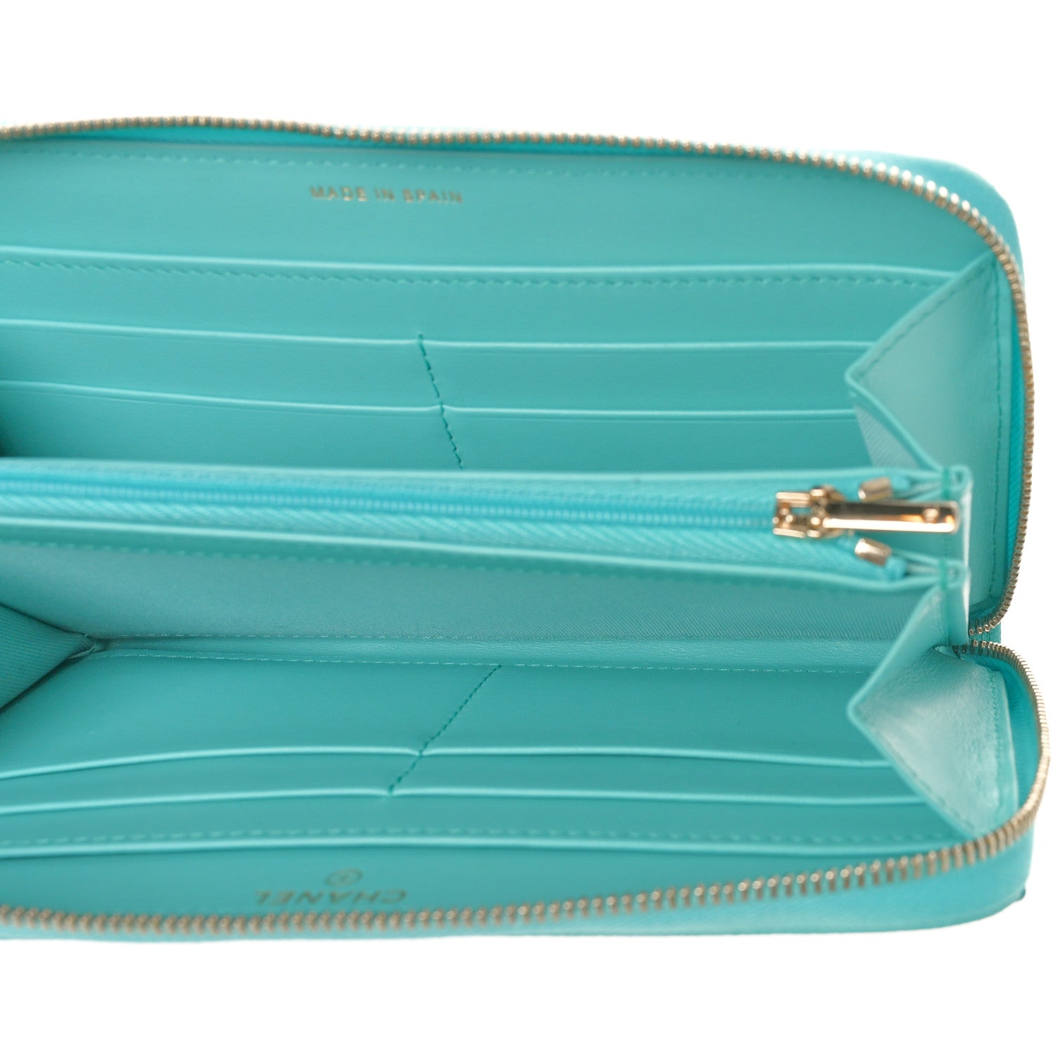 Chanel Caviar Quilted Large Gusset Zip Around Wallet Turquoise 5 of 9