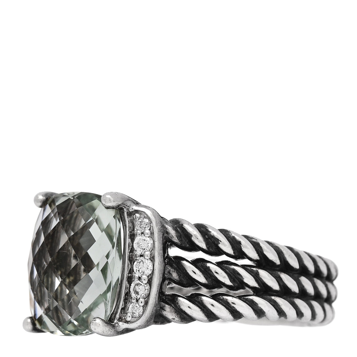 Sterling Silver Diamond Prasiolite 10mm Petite Wheaton Ring 53 6.5