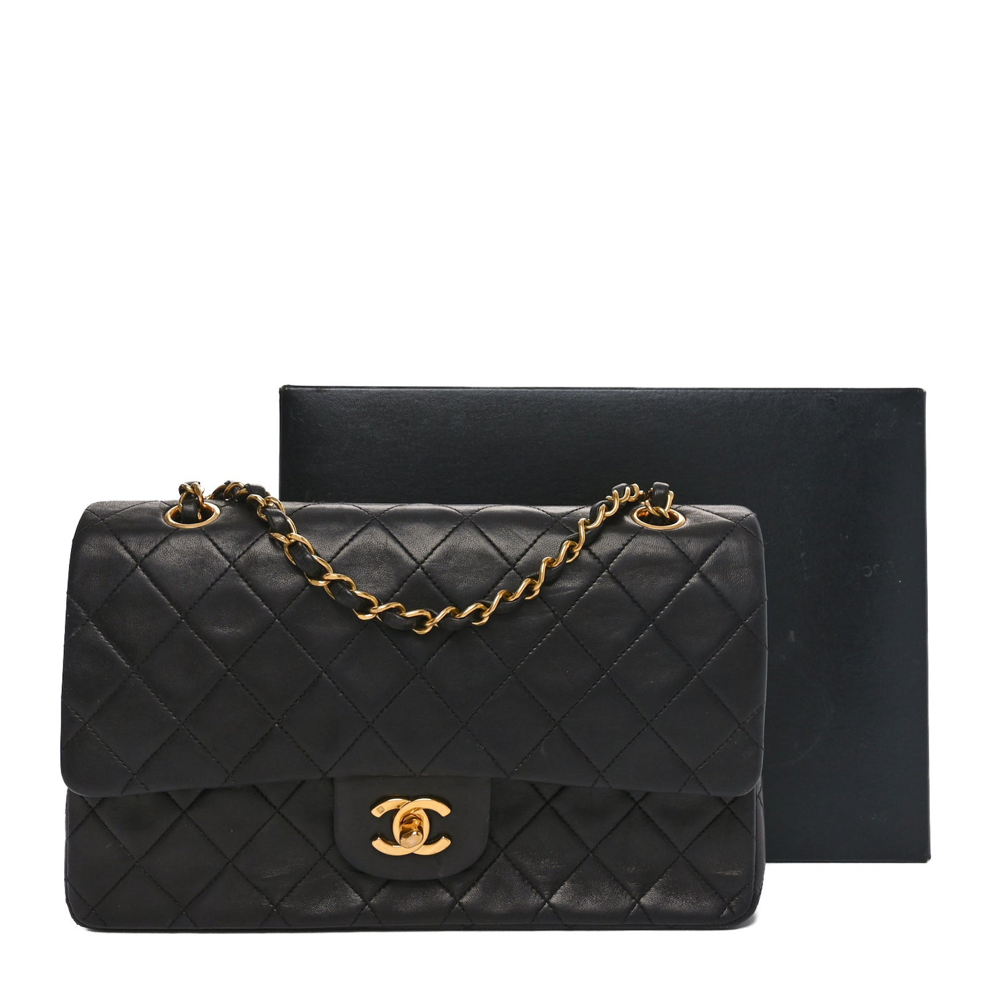 Lambskin Quilted Medium Double Flap Black
