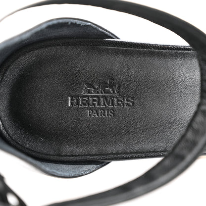 Hermes Goatskin Elda Espadrille Wedge Sandals 41 Black 6 of 8