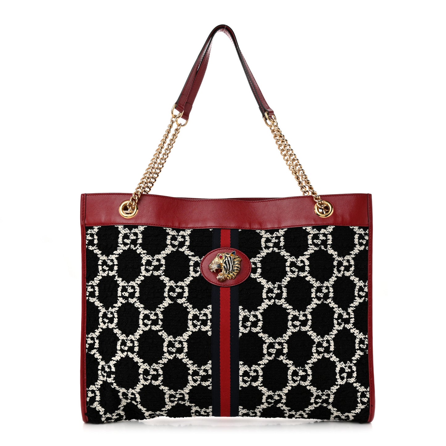 Tweed GG Monogram Large Rajah Chain Tote Romantic Cherry Black White