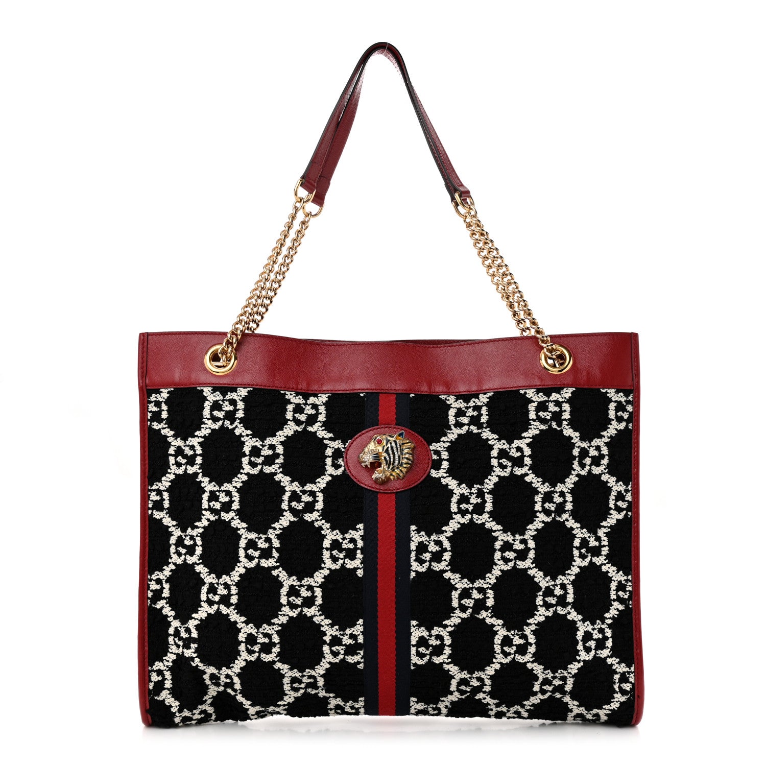 Gucci Tweed GG Monogram Large Rajah Chain Tote Romantic Cherry Black White 1 of 10