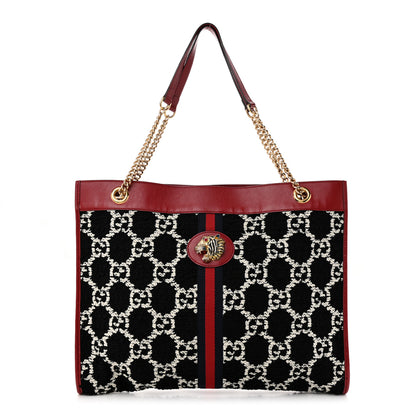 Gucci Tweed GG Monogram Large Rajah Chain Tote Romantic Cherry Black White 1 of 10